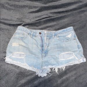 Forever 21 Light Blue Ripped Jean Shorts
